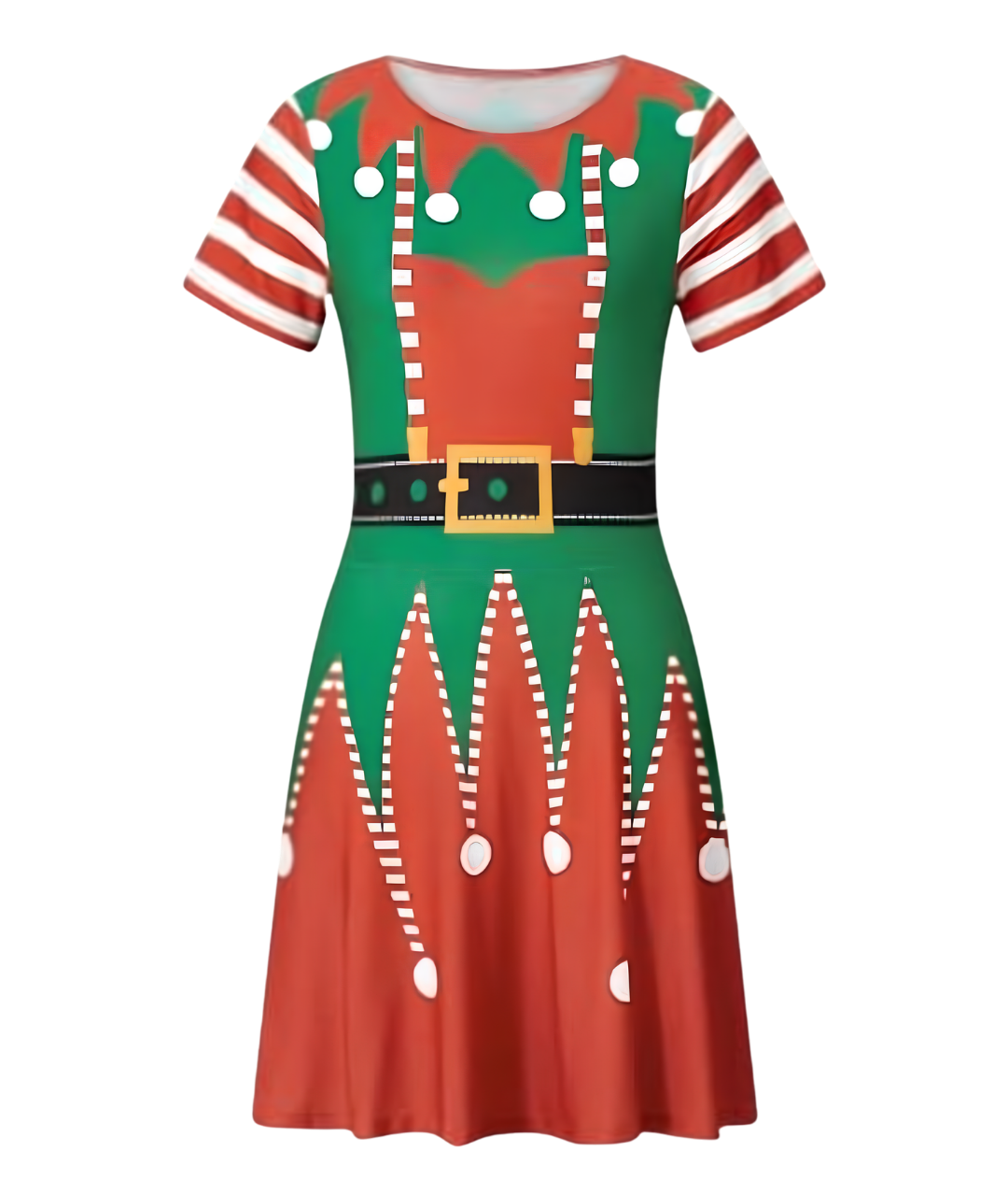 Women's Christmas Printed Party Elf Dress Swing A Line Ugly Short Sleeve Costume