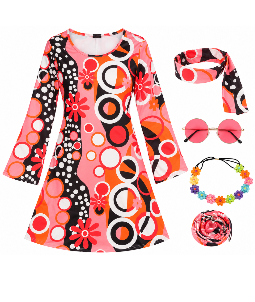 60s 70s Fancy Dress Hippie Hippy Costume for Women Adults - 70s Flower Dress & Accessories