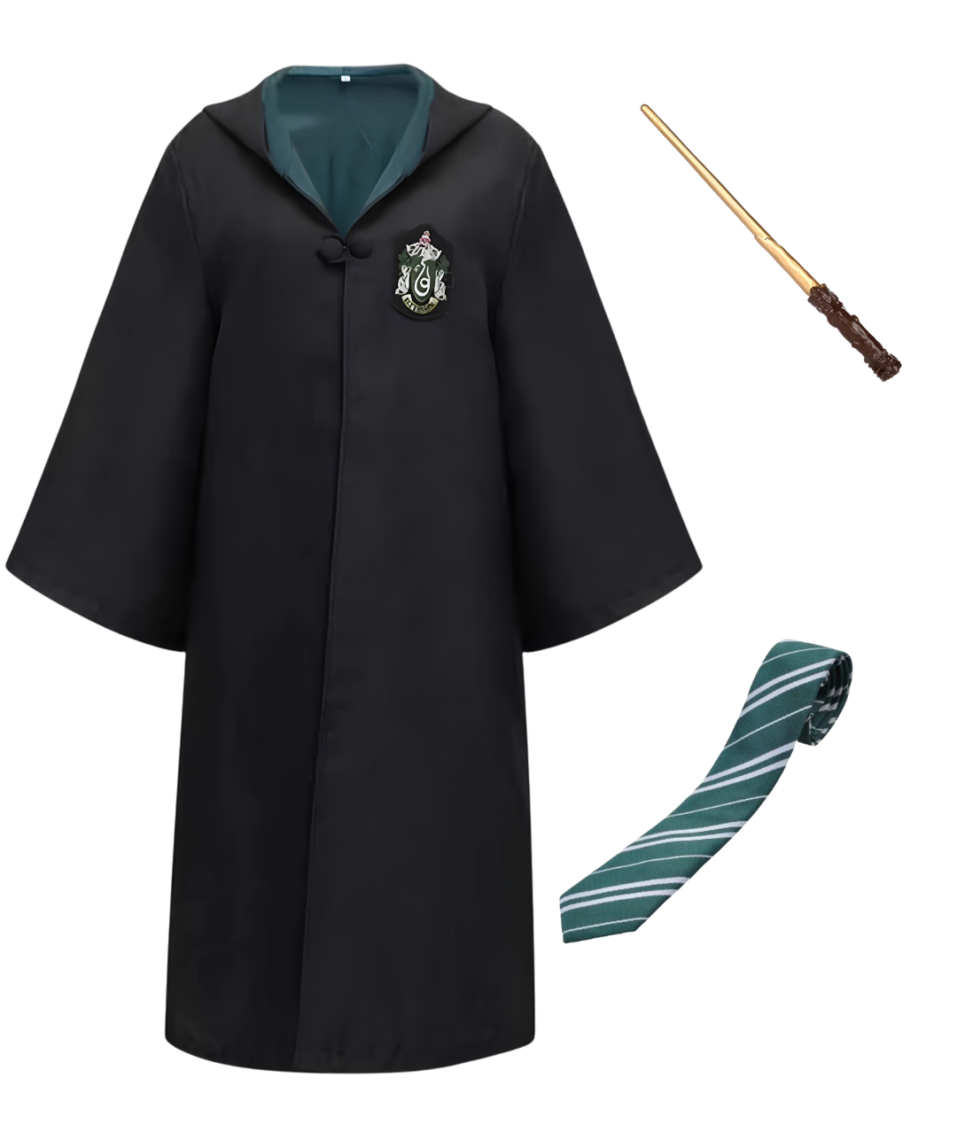 Harry Potter Slytherin wizard Cloak cape with tie and wand