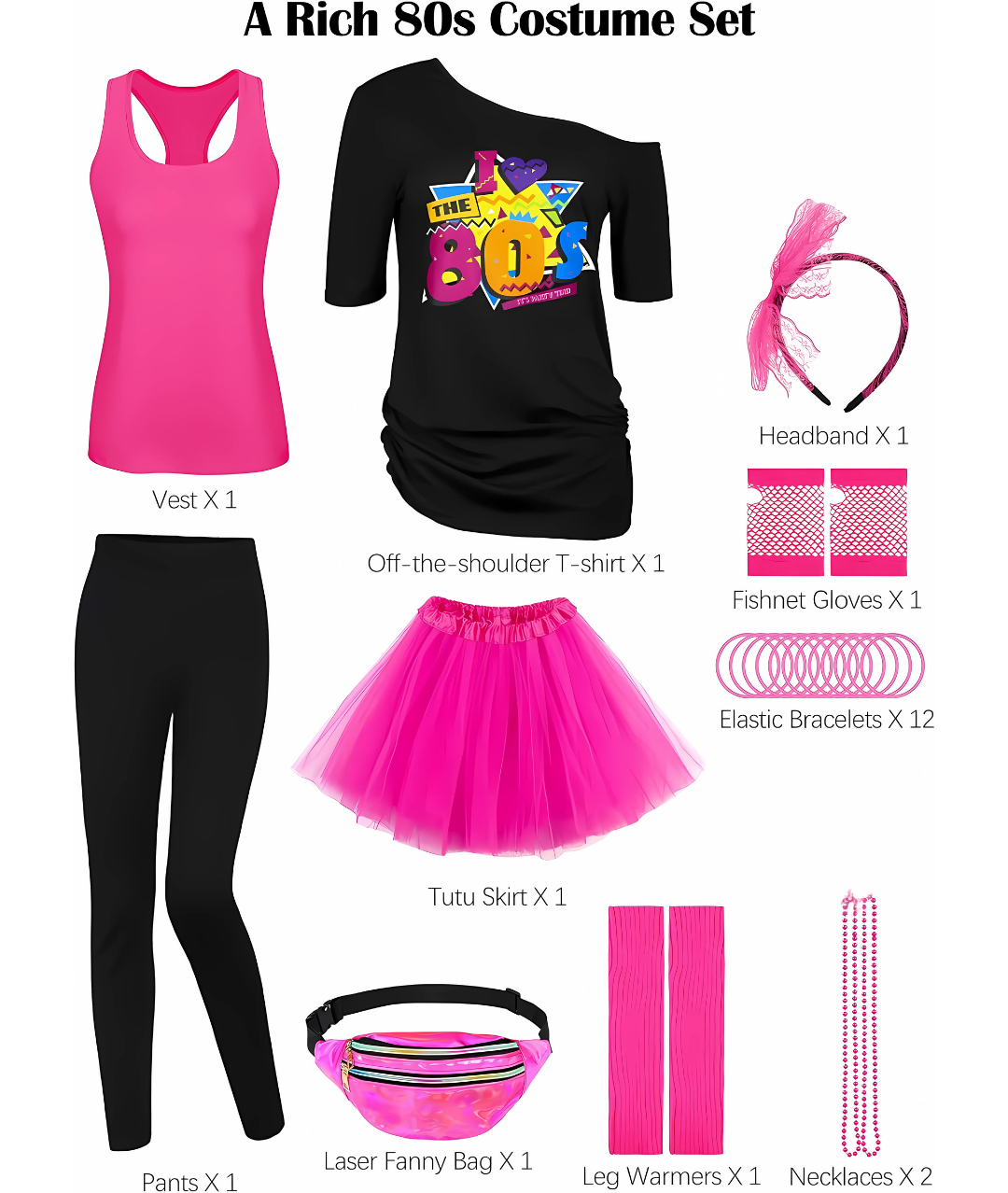 80s Outfit Women Costume with Accessories Set2