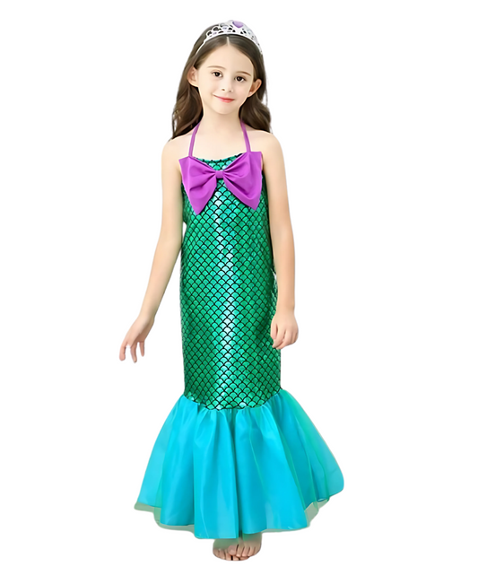 Ariel Little Mermaid Set Girl Princess Dress Bowknot Party Cosplay Costume