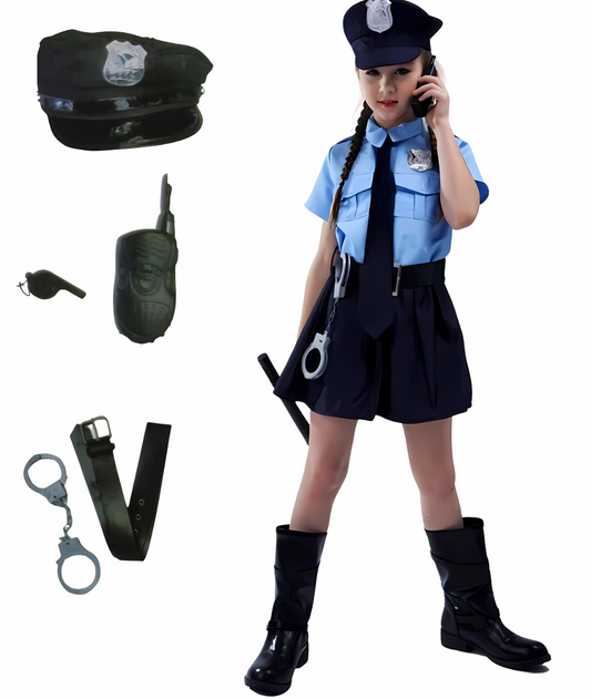 Child Girls Police Uniform Costume Kids Cosplay Deluxe Police Dress Clothes Children