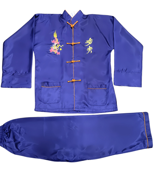 Chinese Kung Fu Tai Chi Uniform Outfit Dragon Embroidery Kids Blue-set in Jordan