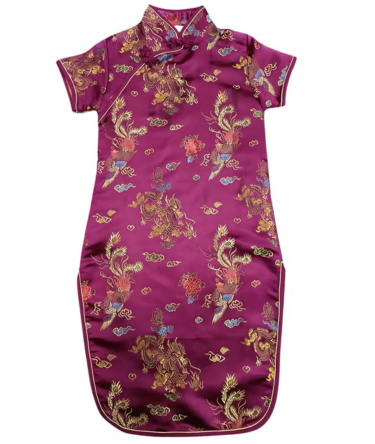Girls Chinese Dragon Phoenix Qipao Cheongsam Dress Purple-set in Jordan