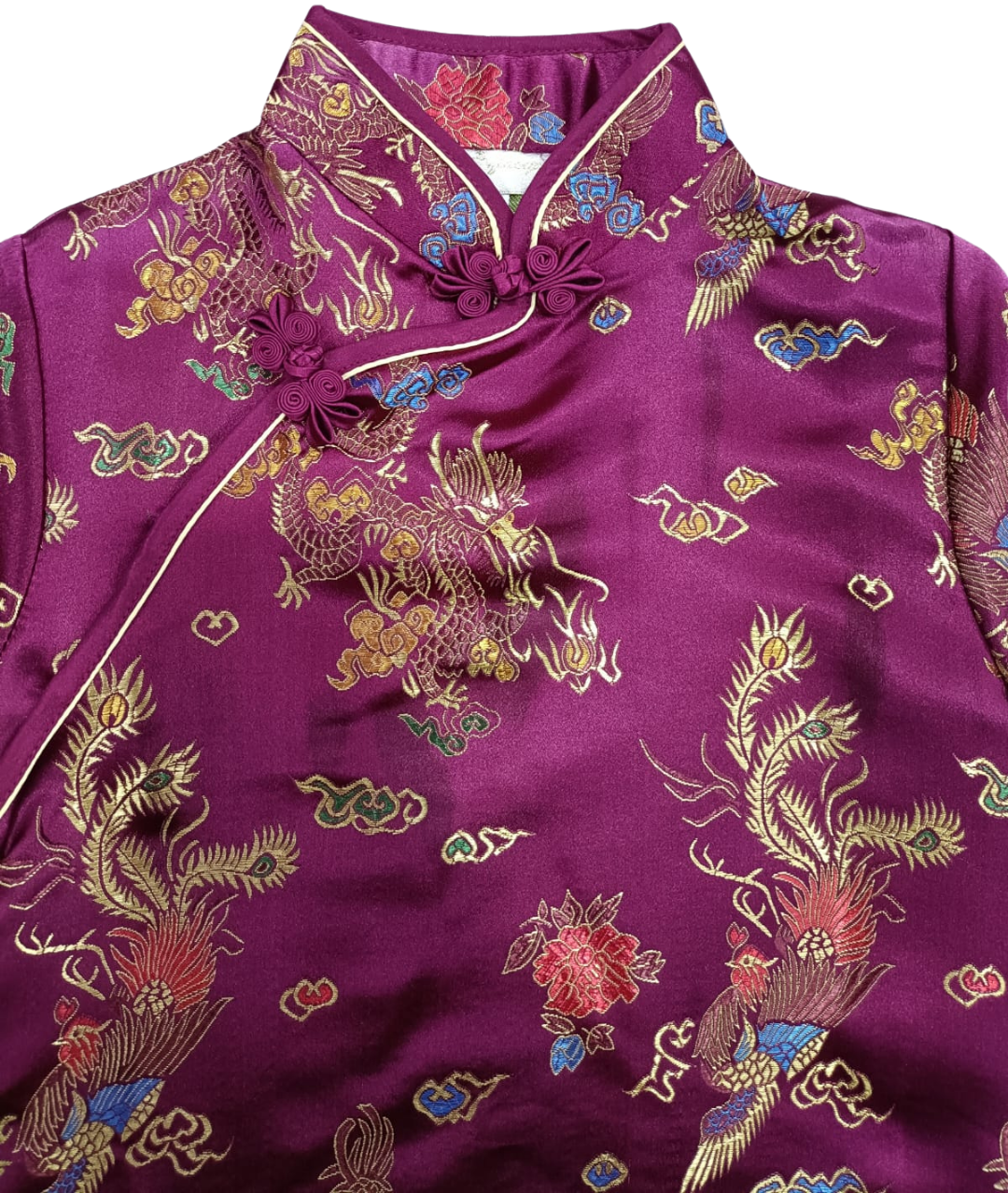 فستان تشيونغسام تشيباو صيني على شكل تنين فينيكس للبنات باللون الأرجواني