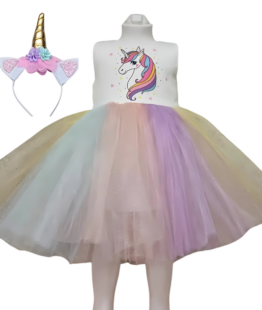 Girls Unicorn Costume Dress Princess Flowers Rainbow Dress Child Cosplay4