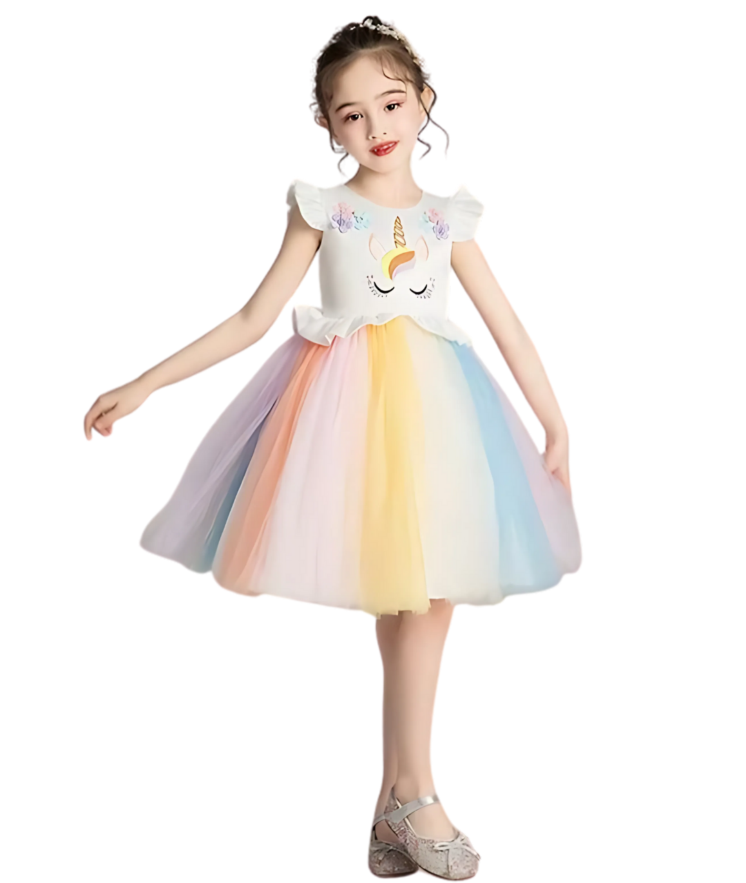 Girls Unicorn Costume Dress Princess Flowers Rainbow Dress Child Cosplay Tutu Sleeveless1-set in jordan