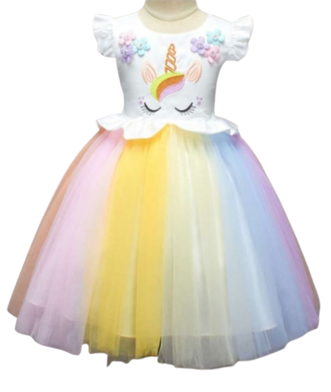 Girls Unicorn Costume Dress Princess Flowers Rainbow Dress Child Cosplay Tutu Sleeveless3