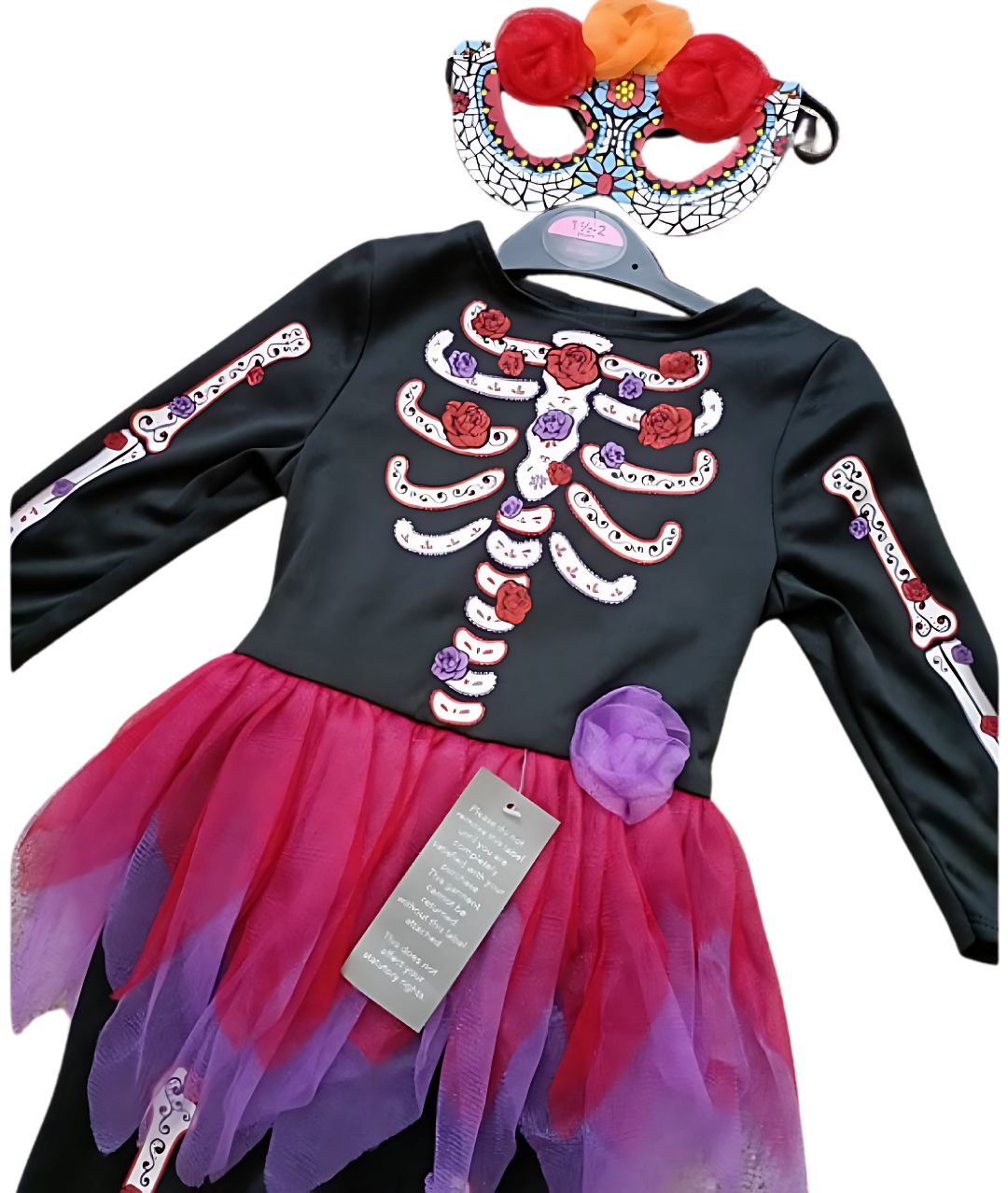 زي السكيلتون للفتيات اسود بتنورة باللون الارجواني و الوردي-زي الهالوين-الخدعة ام الحلوى