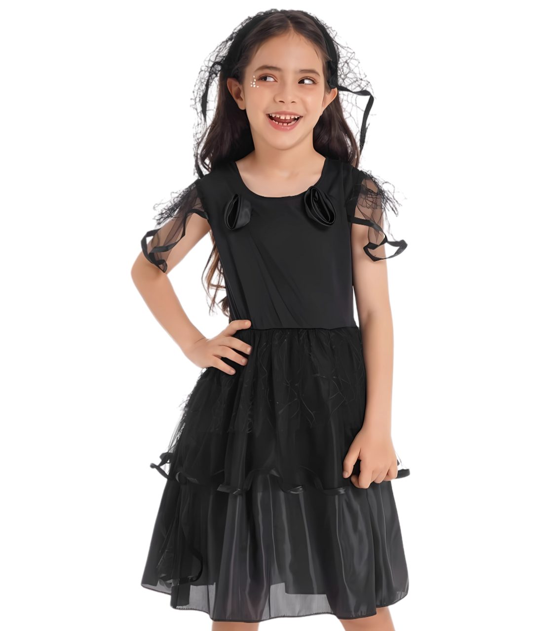 Kids Girls Black Ghost Bride Tutu Dress Halloween Cosplay Costume with Headdress-set in Jordan