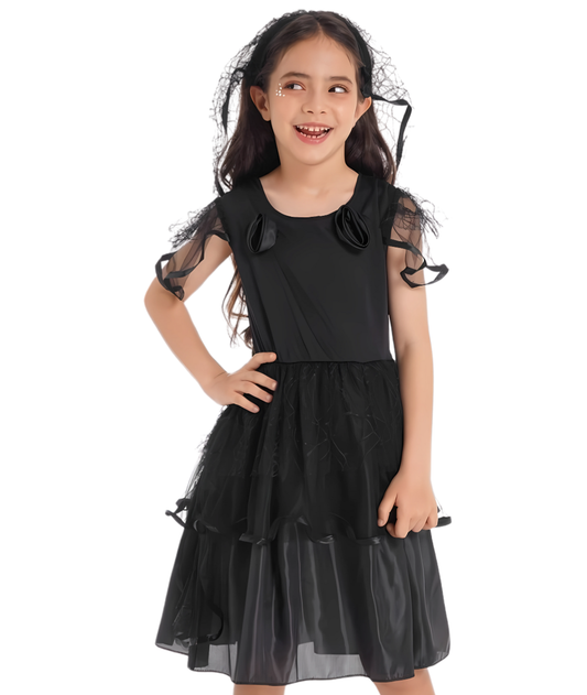 Kids Girls Black Ghost Bride Tutu Dress Halloween Cosplay Costume with Headdress-set in Jordan