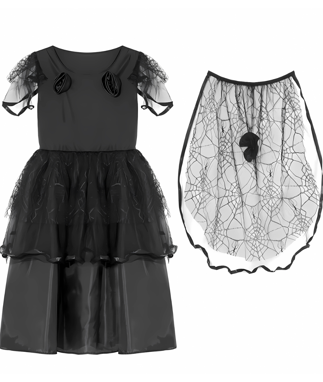 Kids Girls Black Ghost Bride Tutu Dress Halloween Cosplay Costume with Headdress2