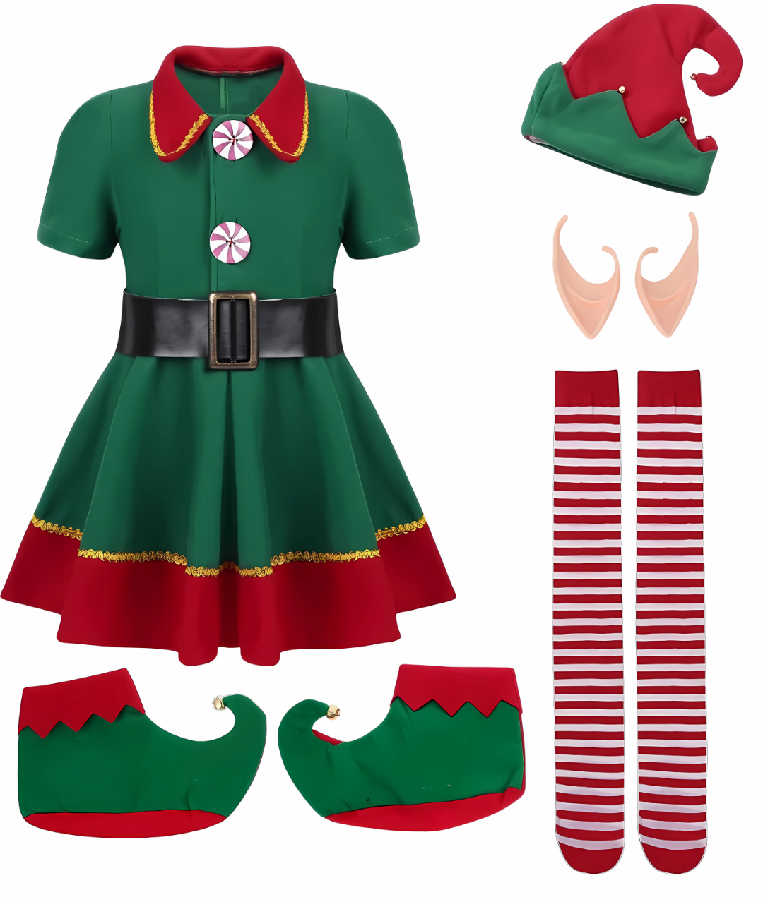 Ladies Elf Costume Christmas Dress Santa Hat Stockings Women2