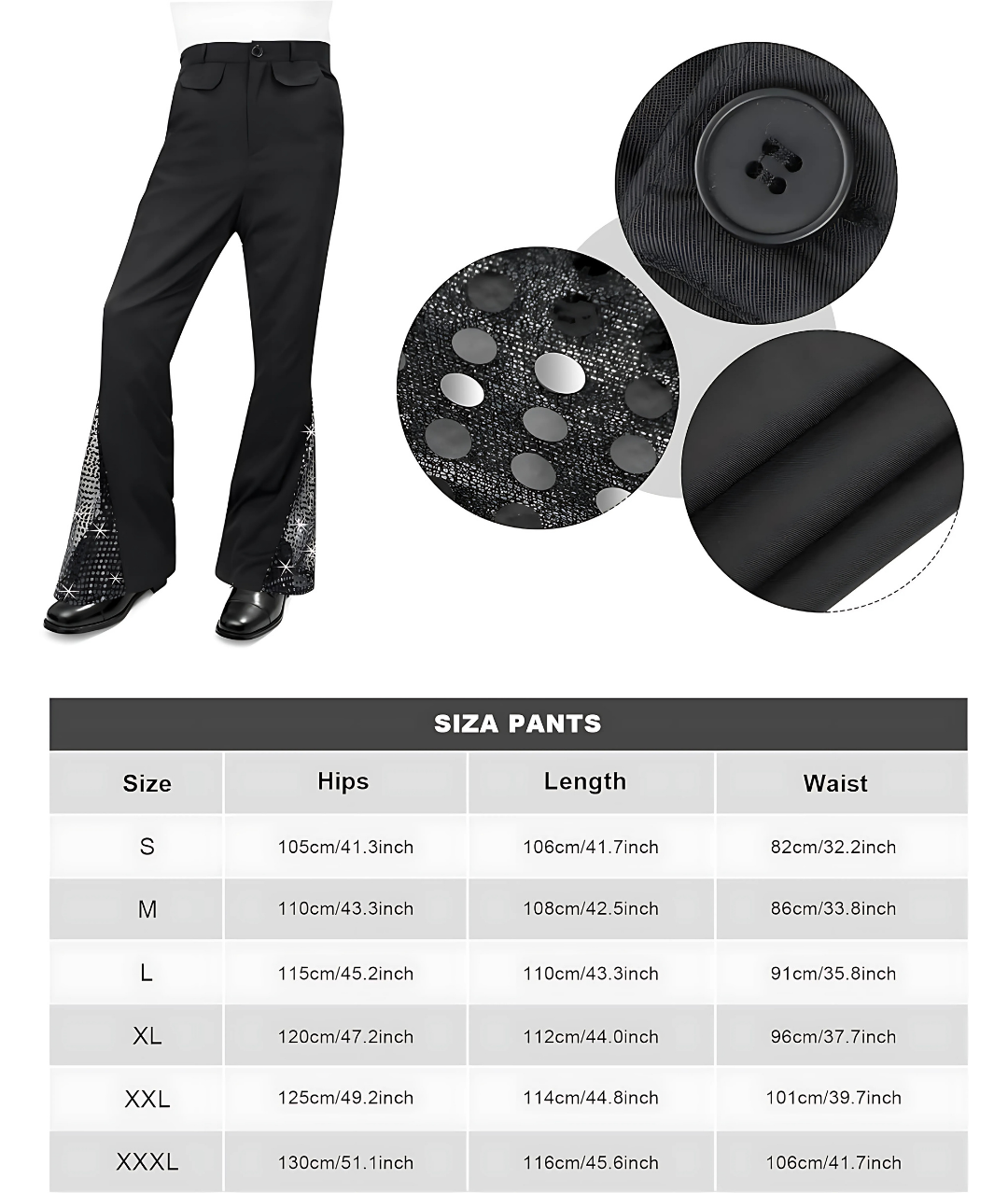 Men's 70s Disco Costume Set Shirt Disco Sequin Pants Wigs Necklace Sunglasses for Disco Party4