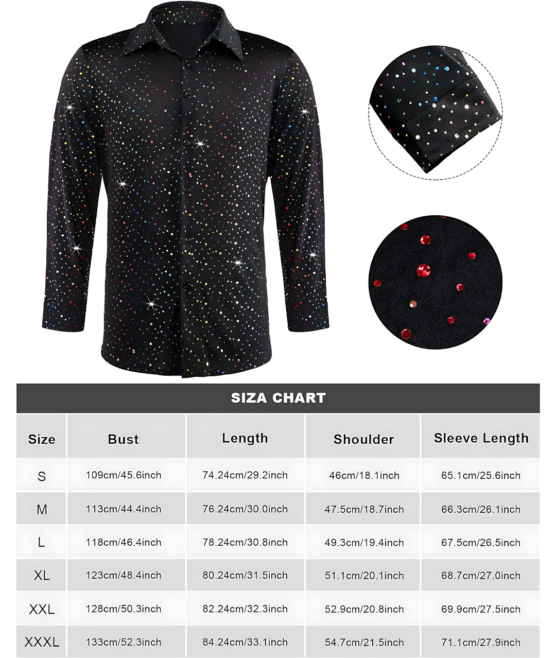 Men's 70s Disco Costume Set Shirt Disco Sequin Pants Wigs Necklace Sunglasses for Disco Party5