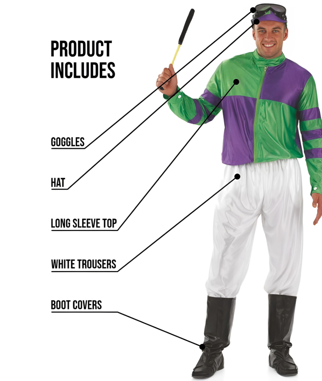 Men's Purple Green 5 Piece Jockey Uniform Sports Horse Racing Grand Fancy Dress Costume Outfit3