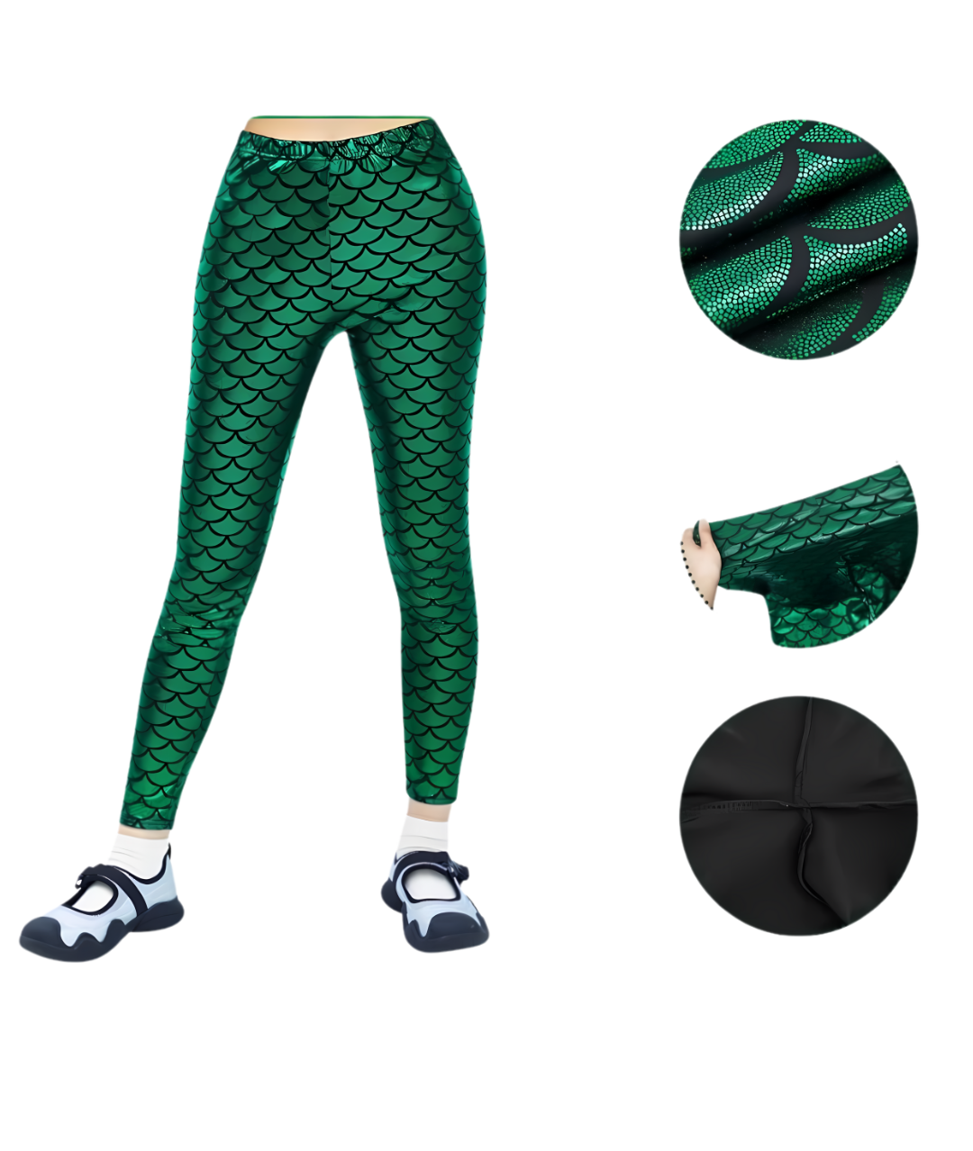 Shinymoon 3 Pcs Mermaid Costume for Women Halloween Shiny Scale Mermaid Leggings Mermaid Shell Costume2