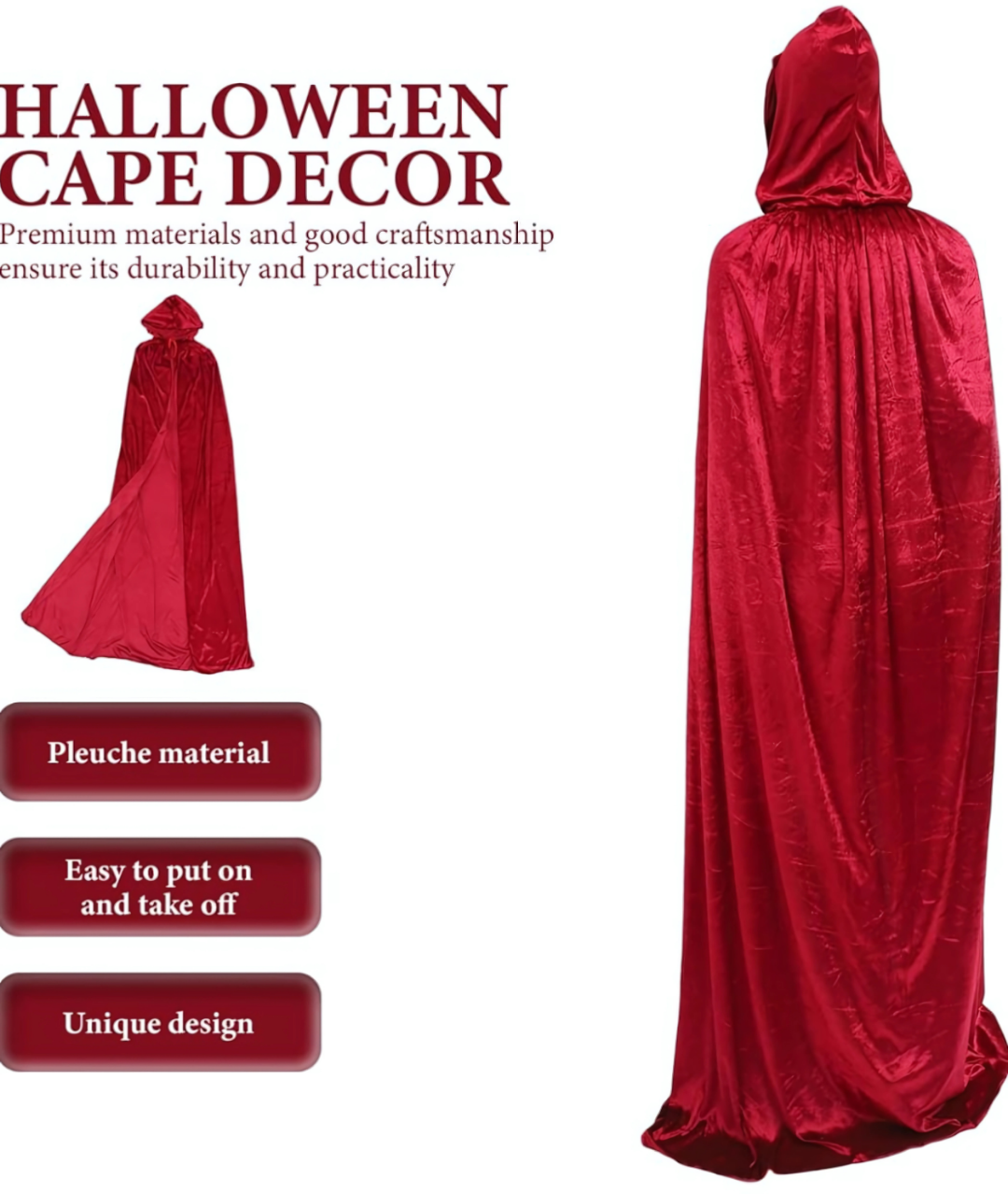 Velvet Hooded Cape Adult Red Cosplay costume2
