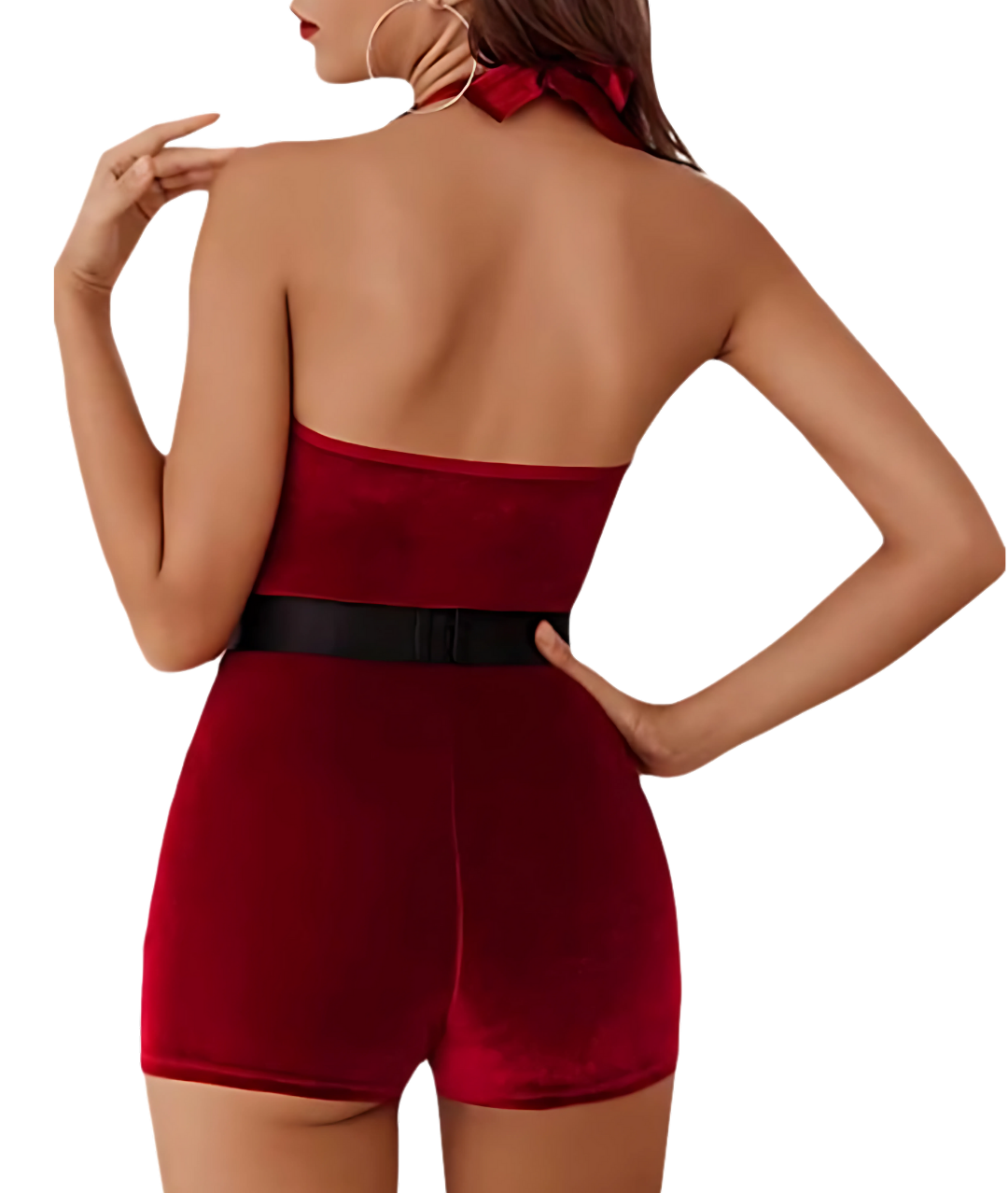 بدلة جسم نسائية من المخمل بدون حمالات مع رقبة على شكل قلب من الدانتيل