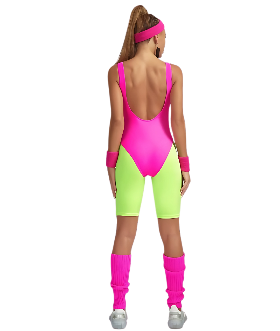Women`s 80s Workout Costume Outfit lets get physical Short Pink2