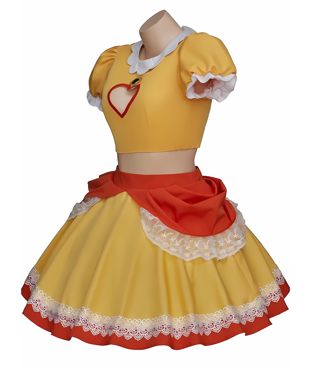 Women's Princess Daisy Cosplay Costume Yellow Outfit Crop Top with Skirt Halloween Suit2
