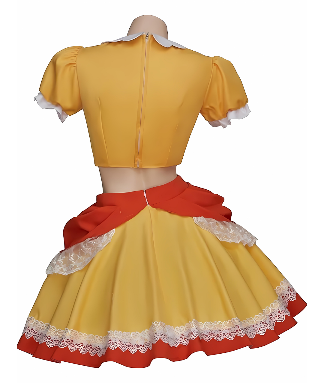 Women's Princess Daisy Cosplay Costume Yellow Outfit Crop Top with Skirt Halloween Suit3