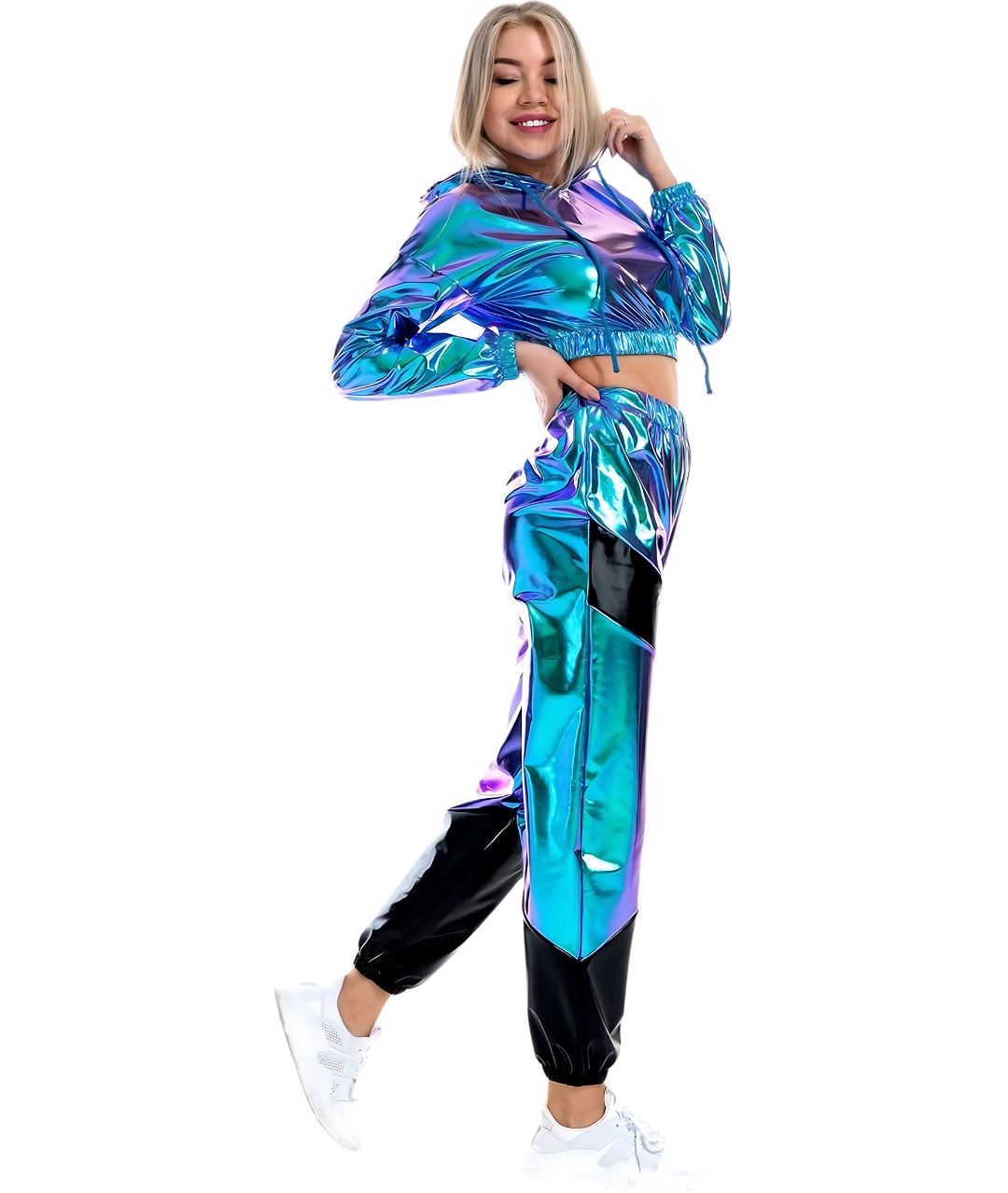 Women's Shiny Metallic Hoodie and Pants Outfits Two Piece Sets2