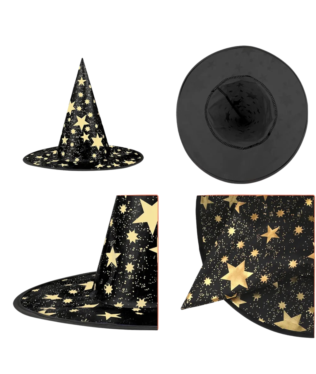 Witch hat in black and gold stars