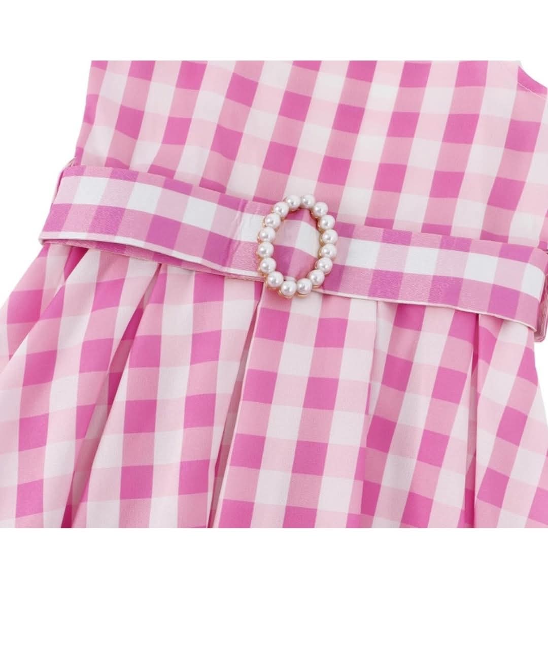 Girls Barbie Sleeveless Pink Plaid Dress