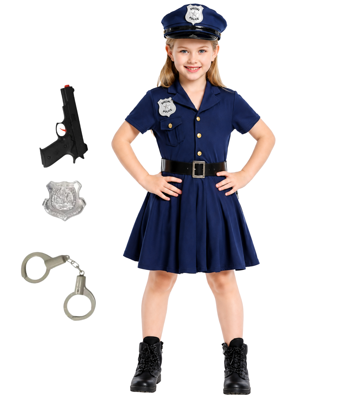 Girls Police Uniform Costume Kids Cosplay Deluxe Police Dress