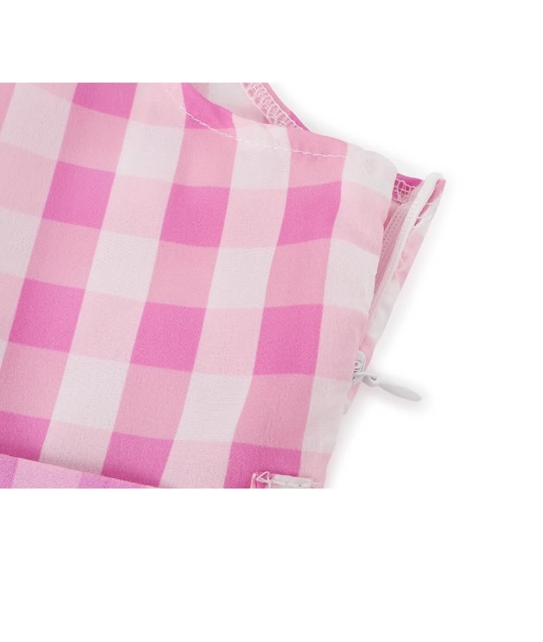 Girls Barbie Sleeveless Pink Plaid Dress