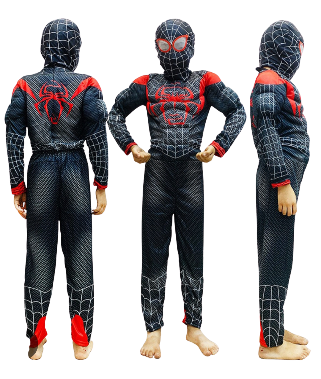 Black Spiderman Deluxe Costume for Kids Bodysuit with muscle Superhero