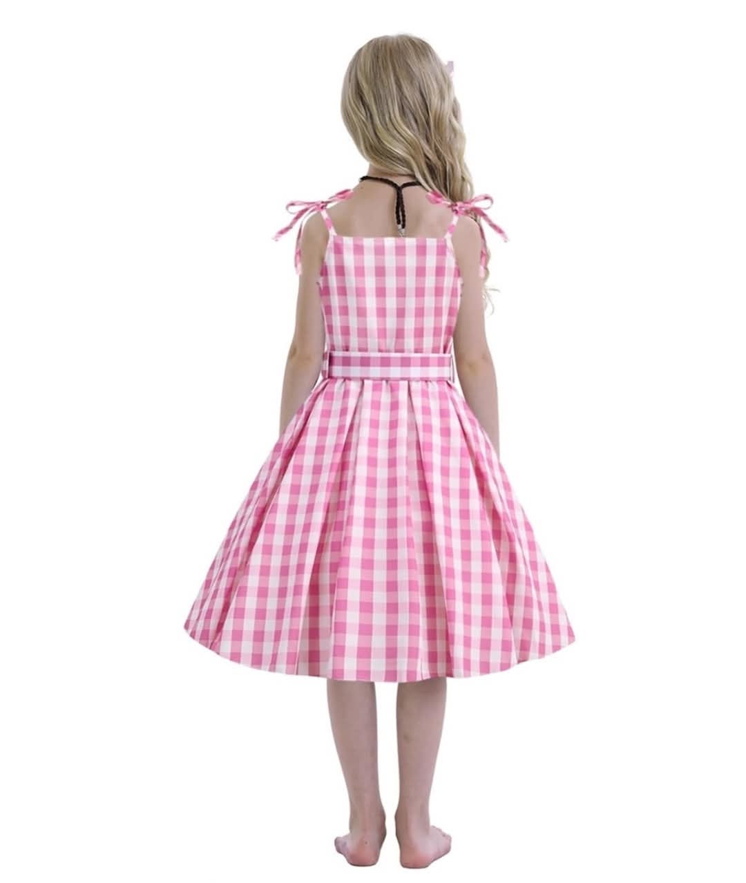 Girls Barbie Sleeveless Pink Plaid Dress