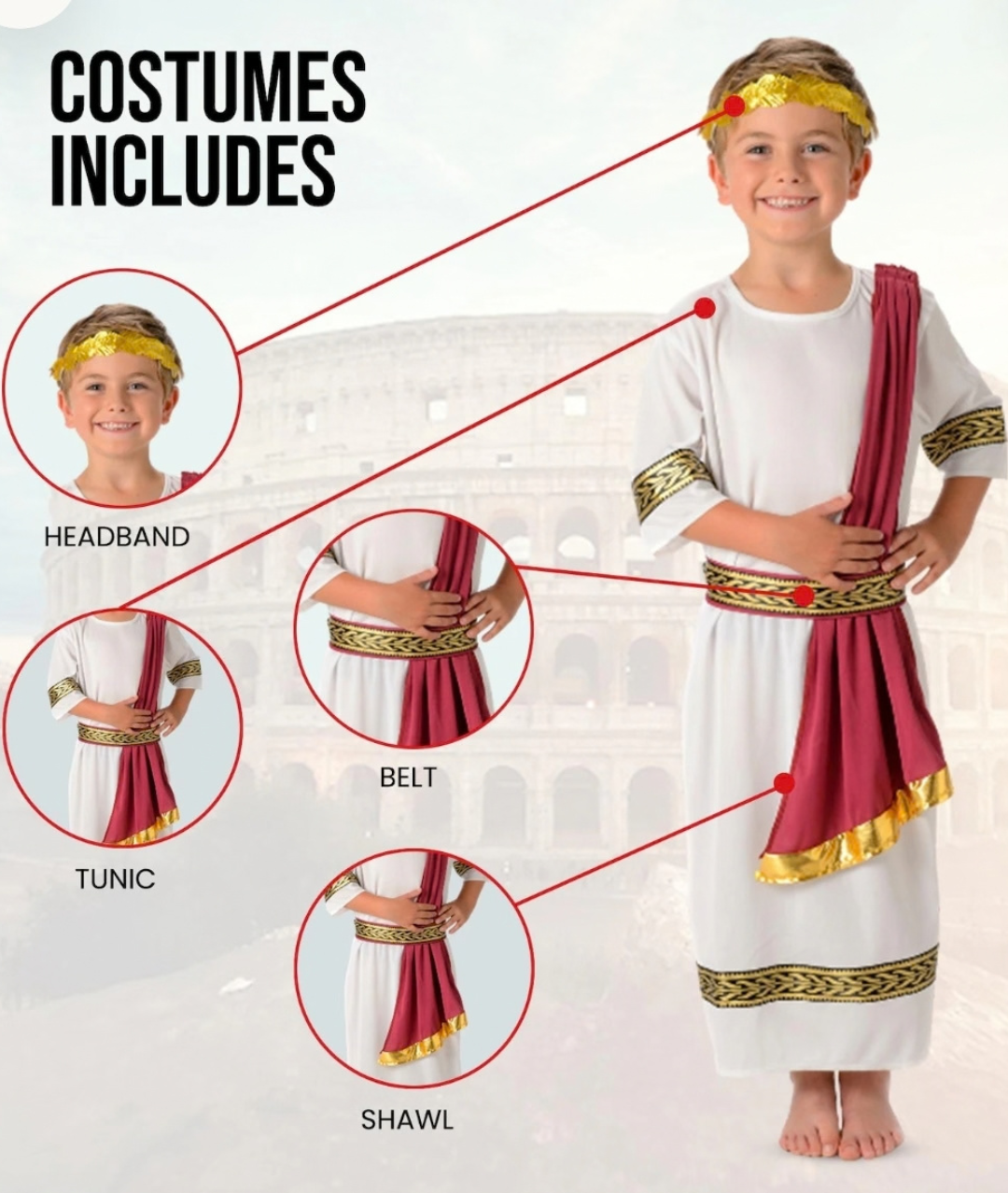 Imperial Roman Kids Fancy Dress Greek Caesar Toga Boys Childrens Costume
