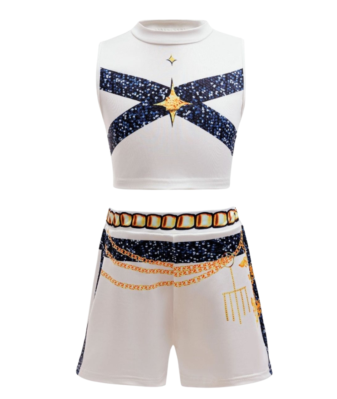 Kpop Demon Hunters Merch Girls Rumi Costume Kids Huntrix White Golden Coat Top Shorts K pop Demon Hunters Outfit Set K-pop Party Outfits