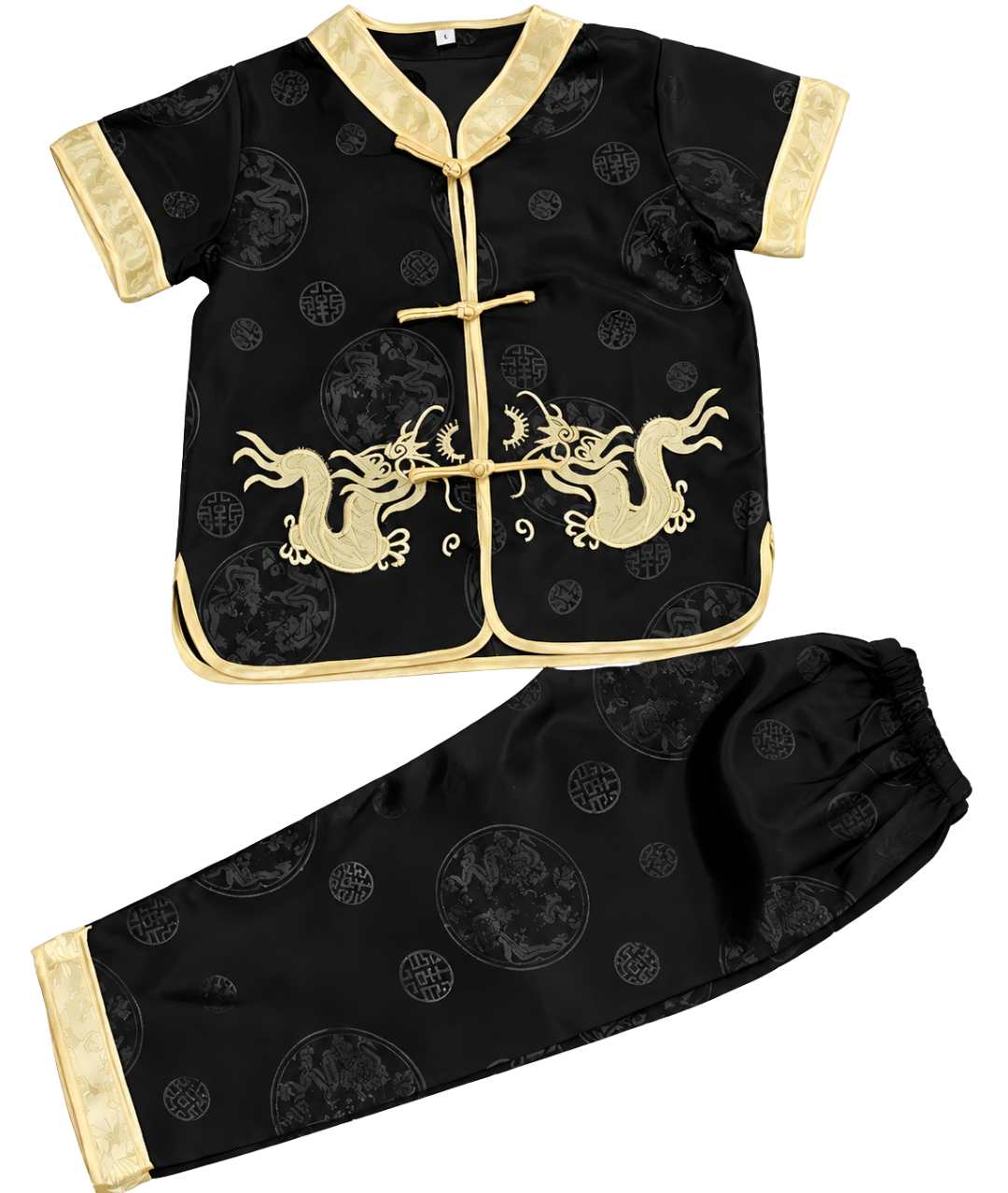 Chinese Kung Fu Tai Chi Uniform Outfit Dragon Embroidery Kids Black