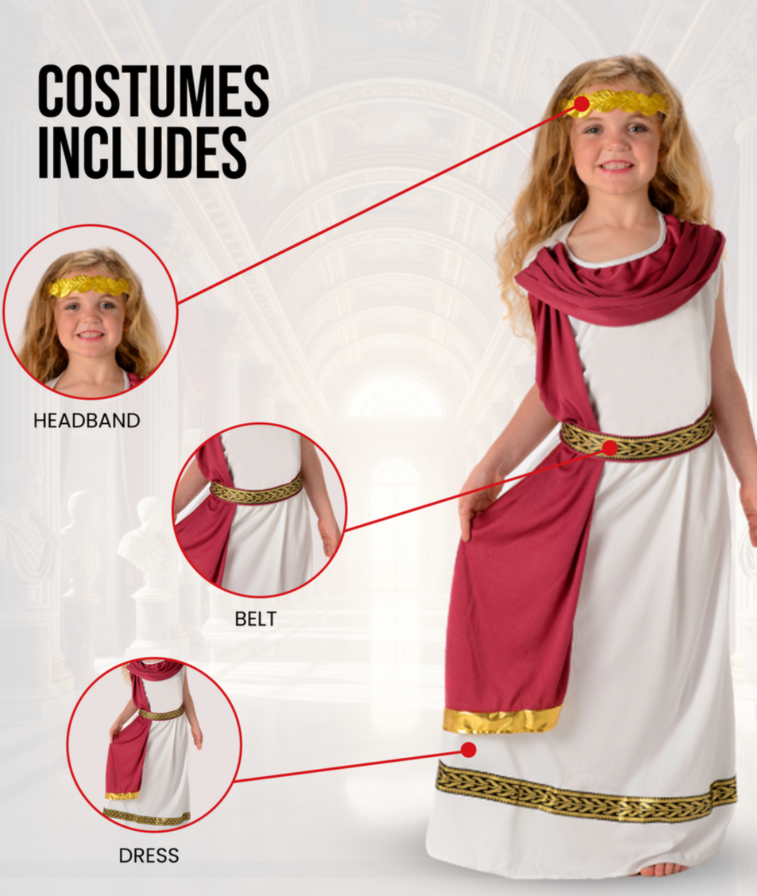 Imperial Roman Kids Fancy Dress Greek Caesar Toga Girls Childrens Costume