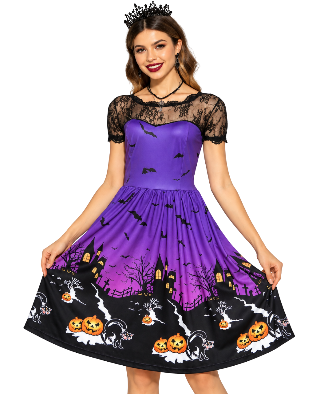 Womens Halloween Lace Sleeve Party Dresses