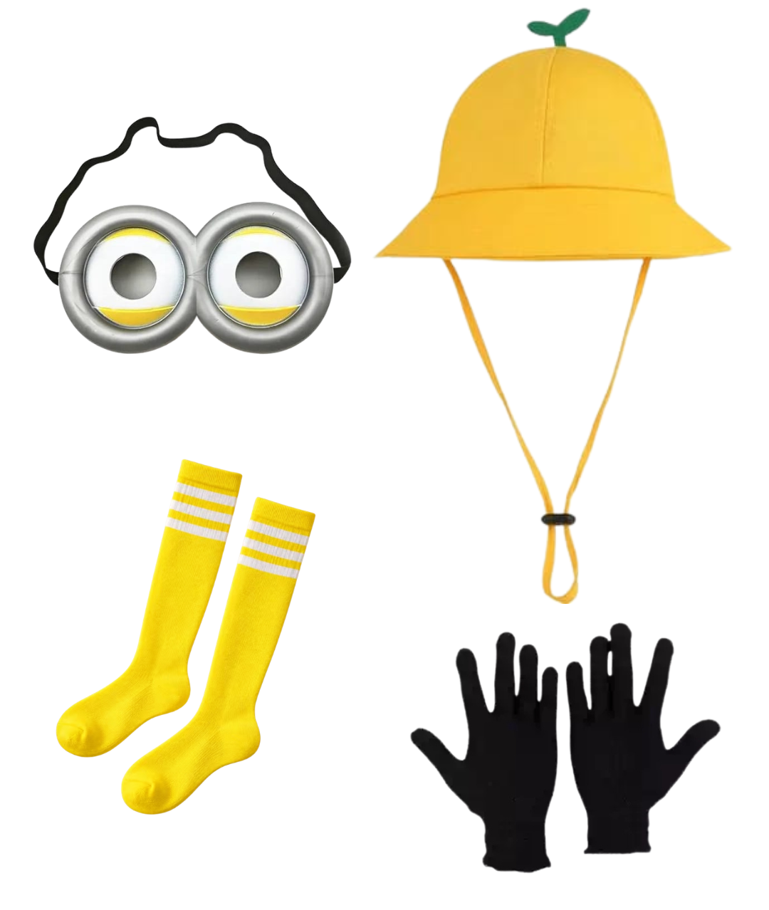 Minions Cosplay Costume Kids Party Cute Summer Sun Hat Glove glasses, and socks