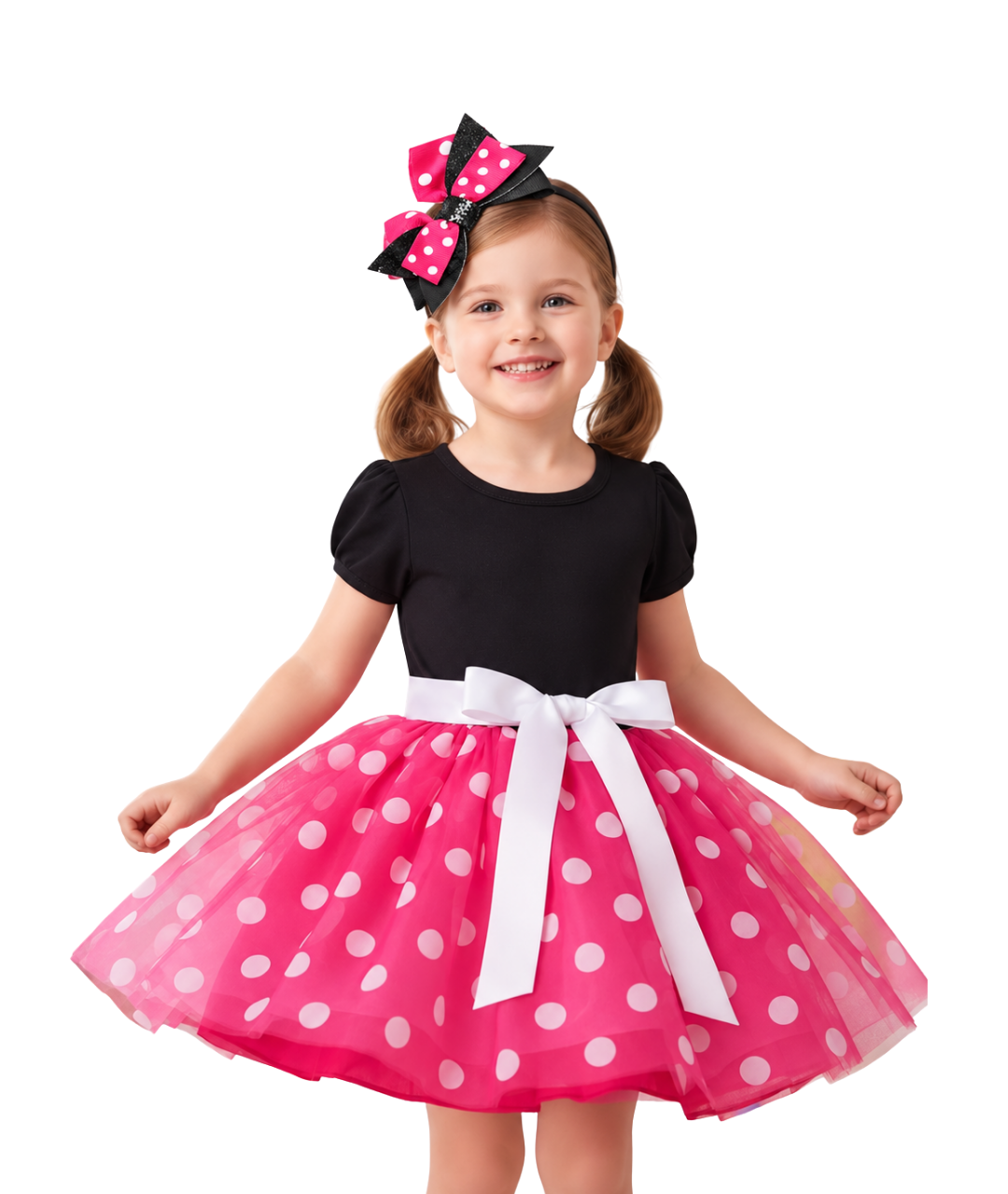 Girls' Polka Dot Print Short Sleeve Princess Cute Puff Dress