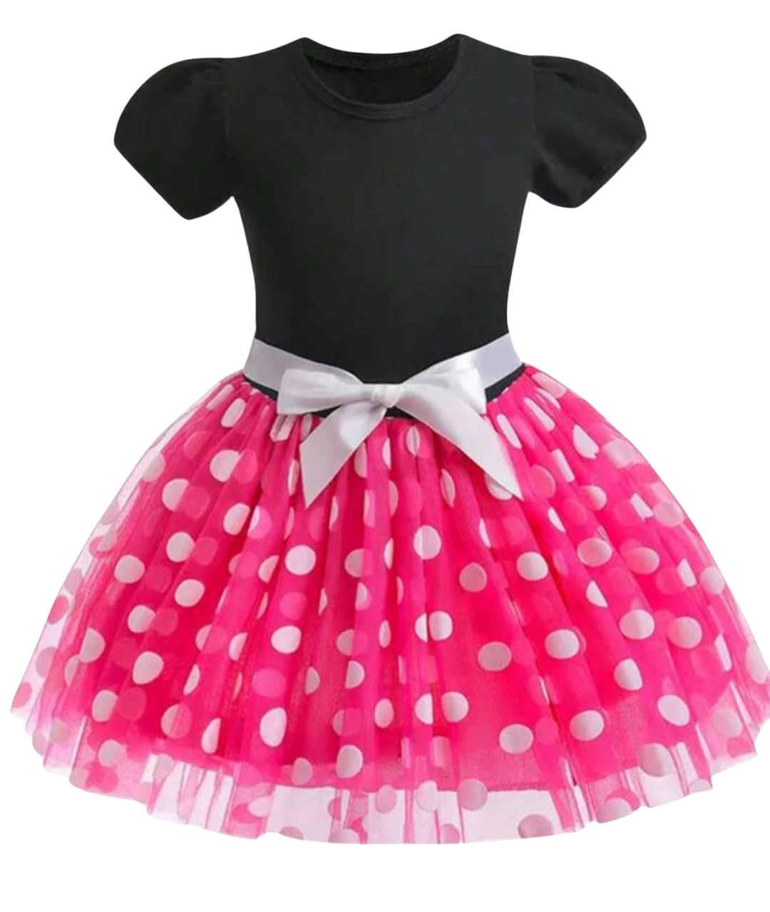 Girls' Polka Dot Print Short Sleeve Princess Cute Puff Dress
