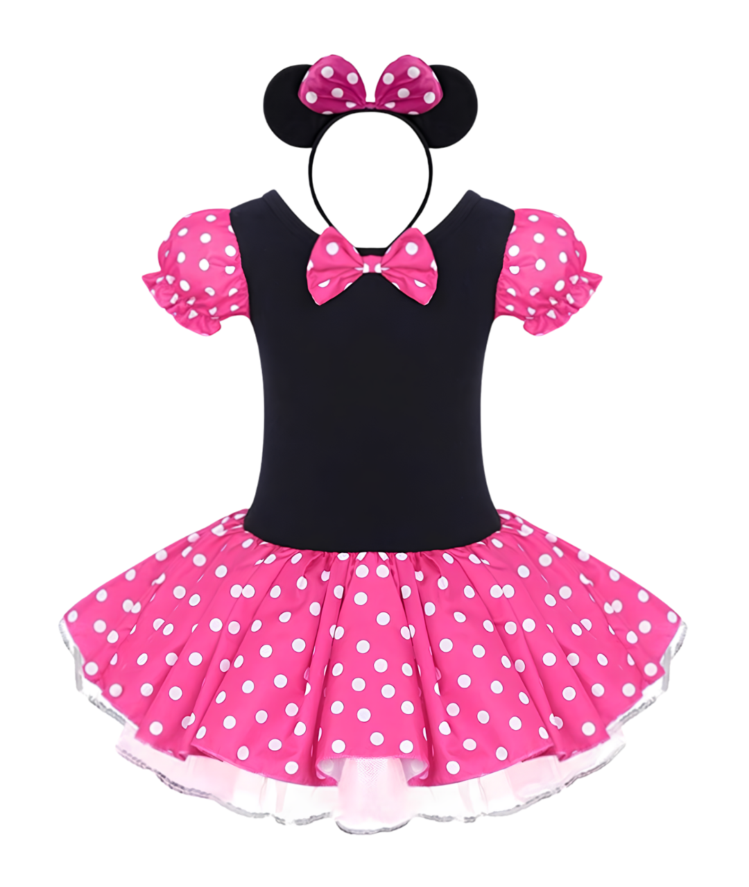 Girls' Polka Dot Print Short Sleeve Princess Cute Puff Dress
