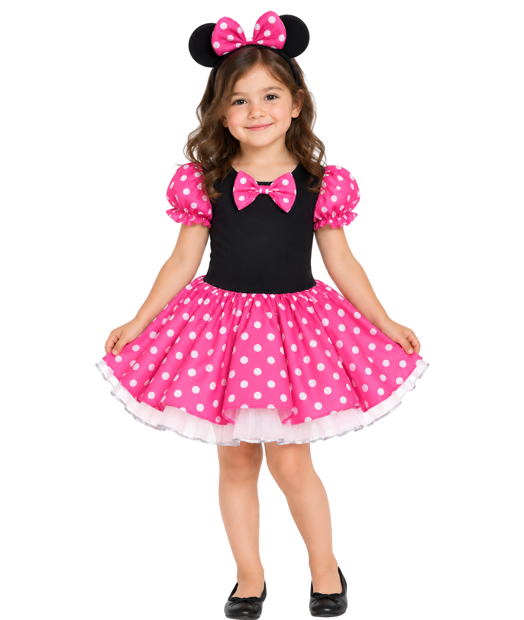 Girls' Polka Dot Print Short Sleeve Princess Cute Puff Dress