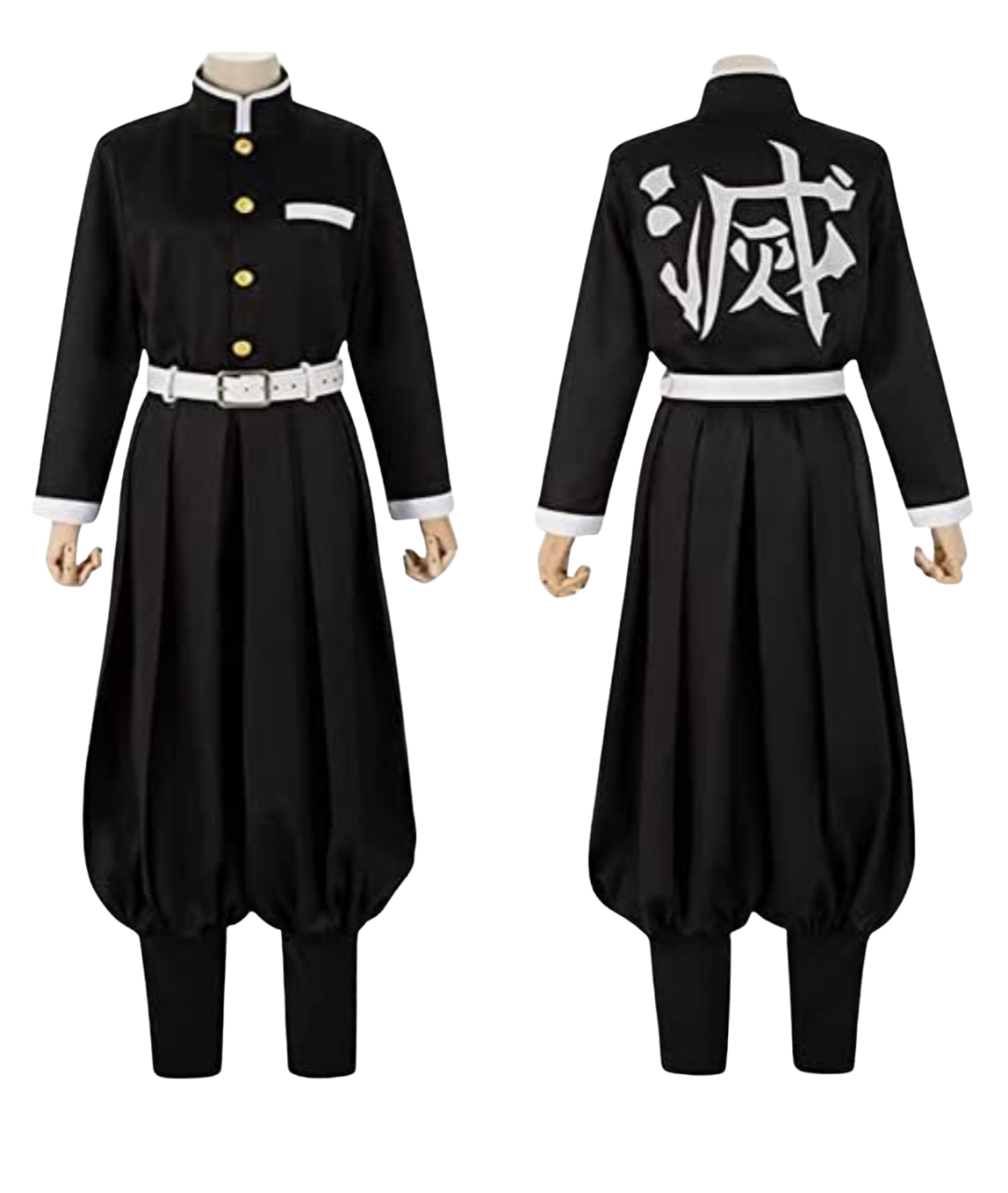 Demon Slayer Uniform Anime Cosplay Costume for Tanjirou Zenitsu Giyuu Kyoujurou Shinobu Obanai Black Suit with Belt, Gold Button