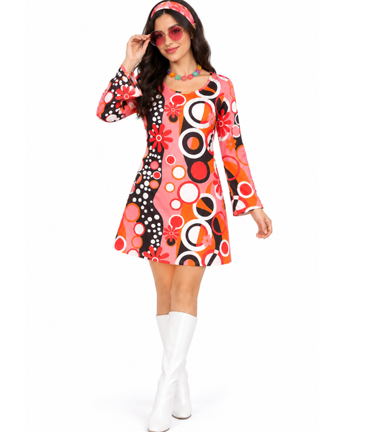 60s 70s Fancy Dress Hippie Hippy Costume for Women Adults - 70s Flower Dress & Accessories