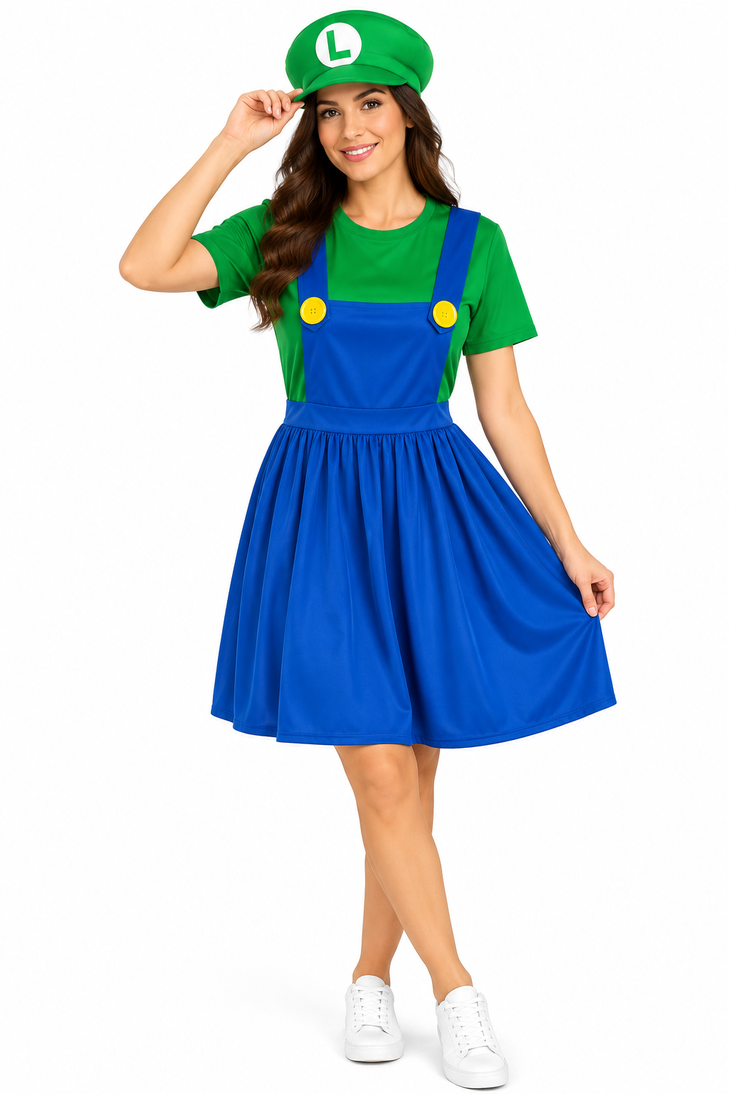 Woman's super Mario Luigi fancy dress and hat costume