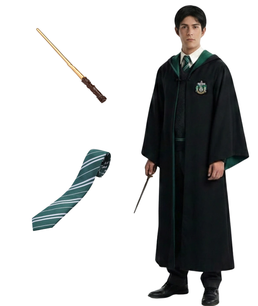 Harry Potter Slytherin wizard Cloak cape with tie and wand