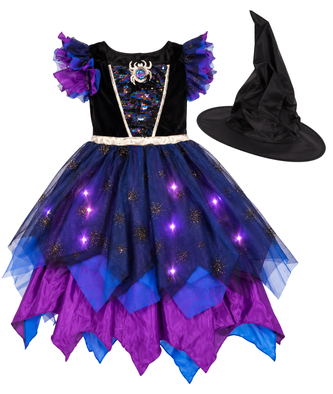 Halloween Fancy light up Witch Dress With hat