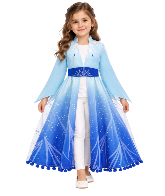 1 Piece Frozen 2 Princess Elsa Costume Blue coat and bilt