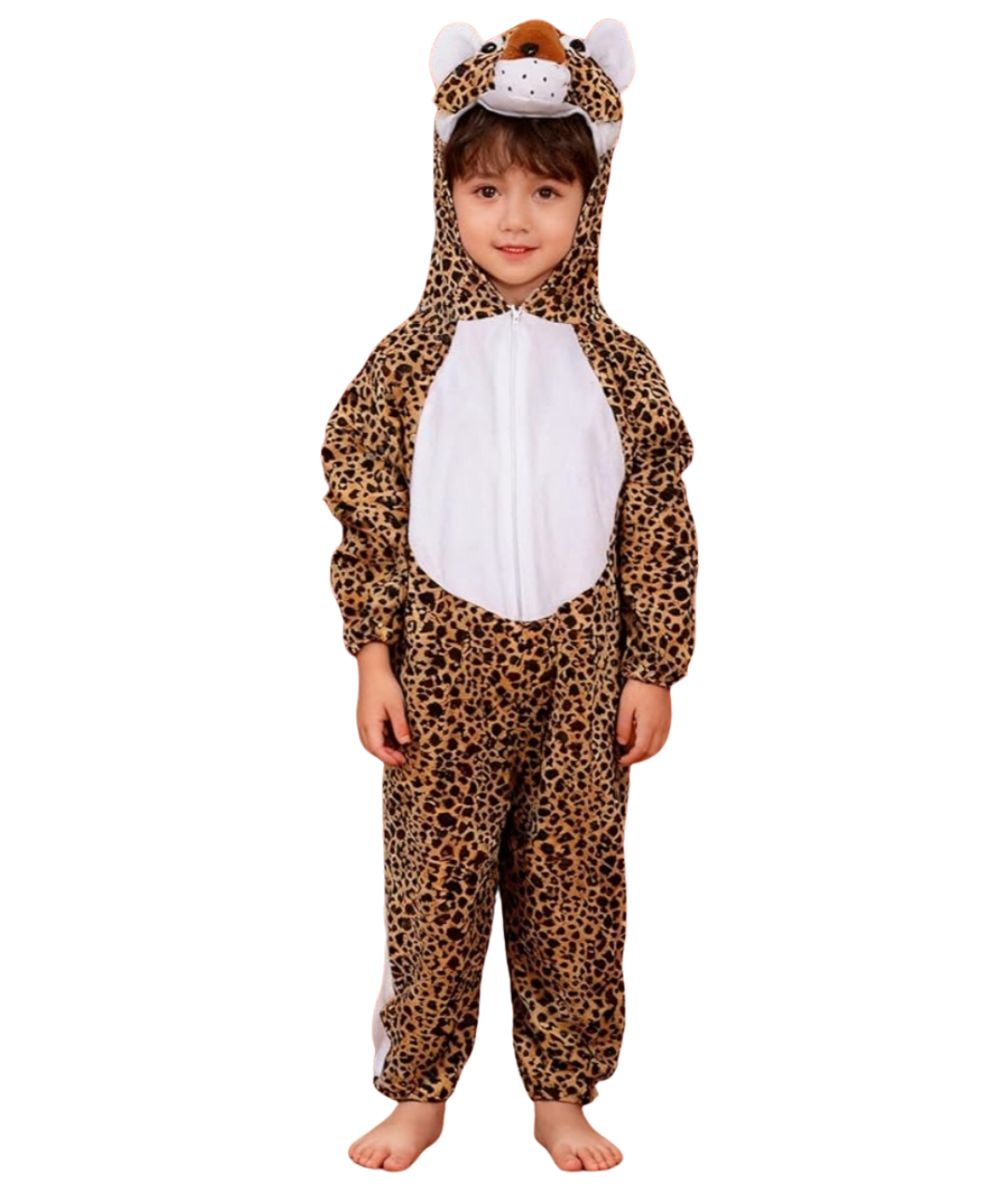 Kids Cheetah Facy Costume overall with attached hat